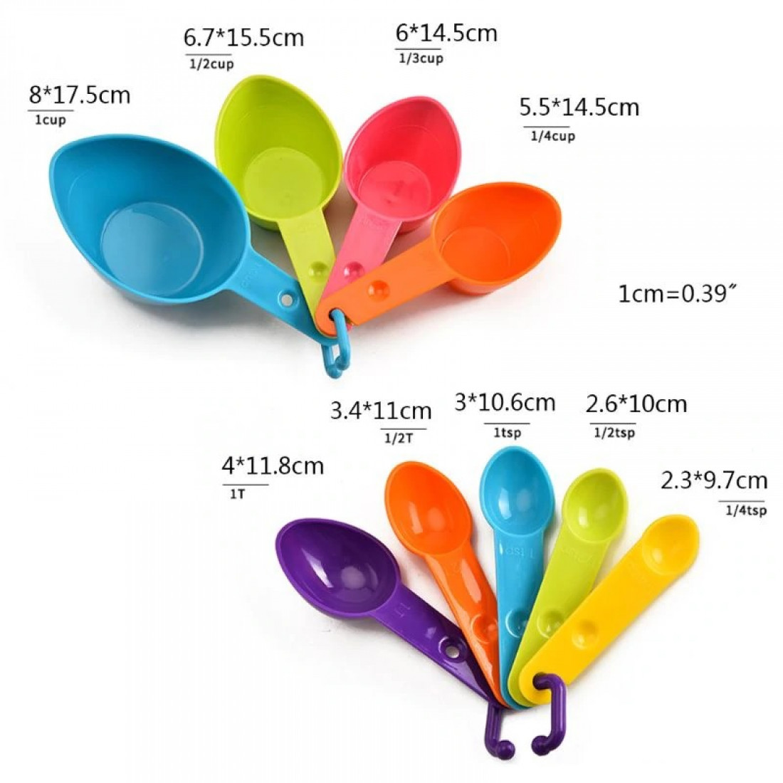 PLASTIC MEASURING CUPS & SPOONS MULTI COLOUR SET OF 9 PCS.